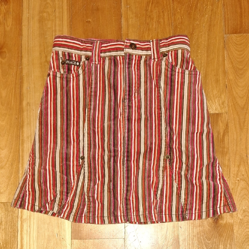 The Children's Place Striped Corduroy Flare Hem Skirt Size 5 Red Brown White